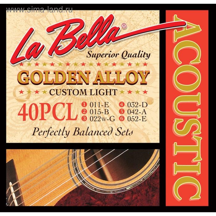 Комплект струн для акустической гитары La Bella 40PCL 11-52 - Фото 1