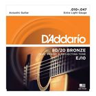 Струны для акустической гитары D`Addario EJ10 BRONZE 80/20  бронза Extra Light 10-47 - фото 297924444