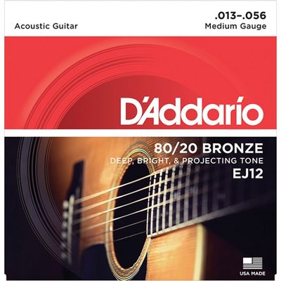 Струны для акустической гитары D`Addario EJ12 BRONZE 80/20  бронза Medium 13-56