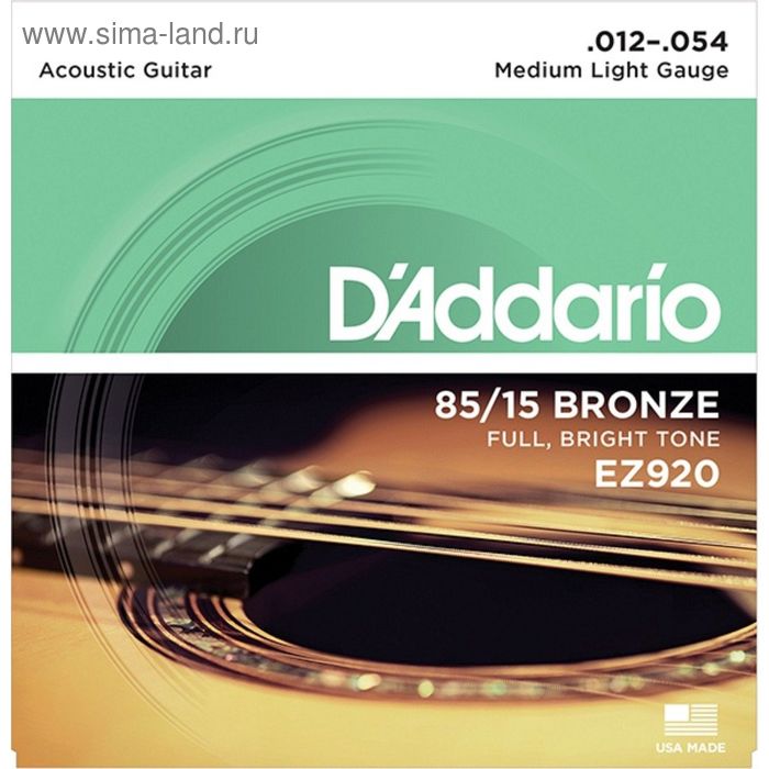 Струны для акустической гитары D`Addario EZ920 AMERICAN BRONZE 85/15  Medium Light 12-54 - Фото 1