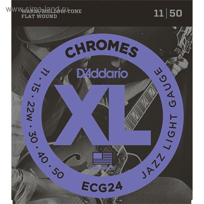 Струны для электрогитары D'Addario ECG24 Chromes Flat Wound Jazz Light, 11-50 - Фото 1