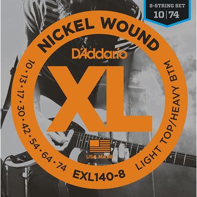 Струны для 8-струнной электрогитары D'Addario EXL140-8 Nickel Wound  Light/Heavy, 10-74