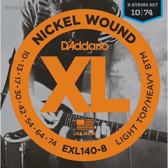 Струны для 8-струнной электрогитары D'Addario EXL140-8 Nickel Wound  Light/Heavy, 10-74 - Фото 1