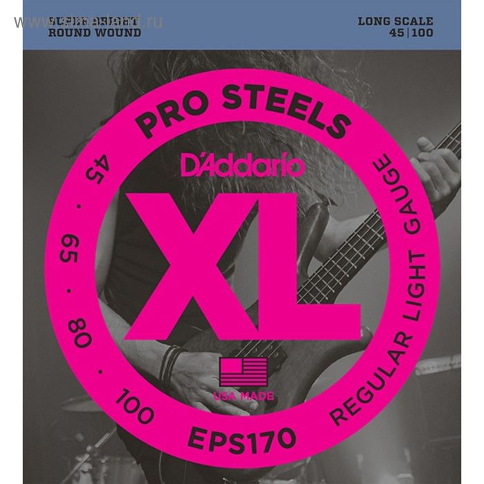 Струны для бас-гитары D'Addario EPS170 ProSteels  Light, 45-100, Long Scale - Фото 1