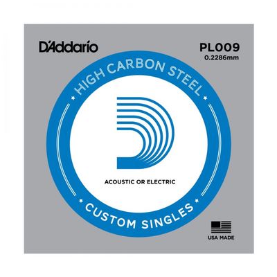 Отдельная стальная струна D`Addario PL009 PLAIN STEEL без обмотки 0.009"
