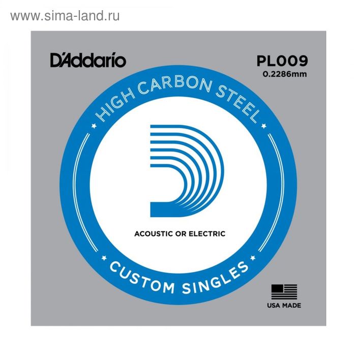 Отдельная стальная струна D`Addario PL009 PLAIN STEEL без обмотки 0.009