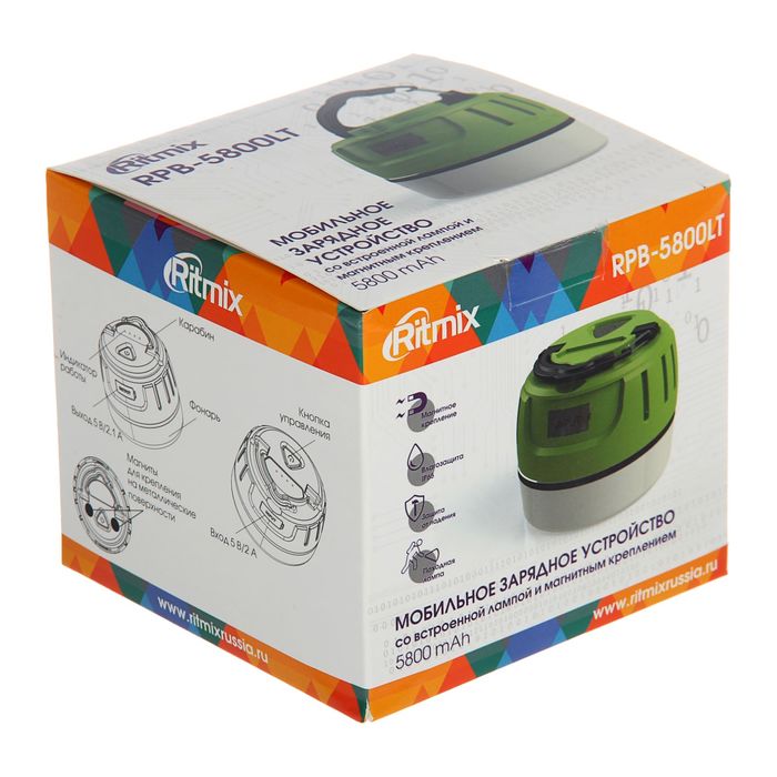 Внешний аккумулятор RITMIX, USB, 5800 мАч, магнитное крепление, зелено-белый - фото 51486704 Внешний аккумулятор RITMIX, USB, 5800 мАч, магнитное крепление, зелено-белый - фото 51486704
