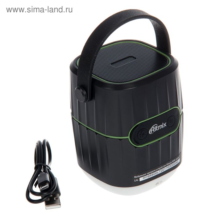 Внешний аккумулятор RITMIX, USB, 8800 мАч, портативная колонка, фонарь, чёрно-зелёный - Фото 1