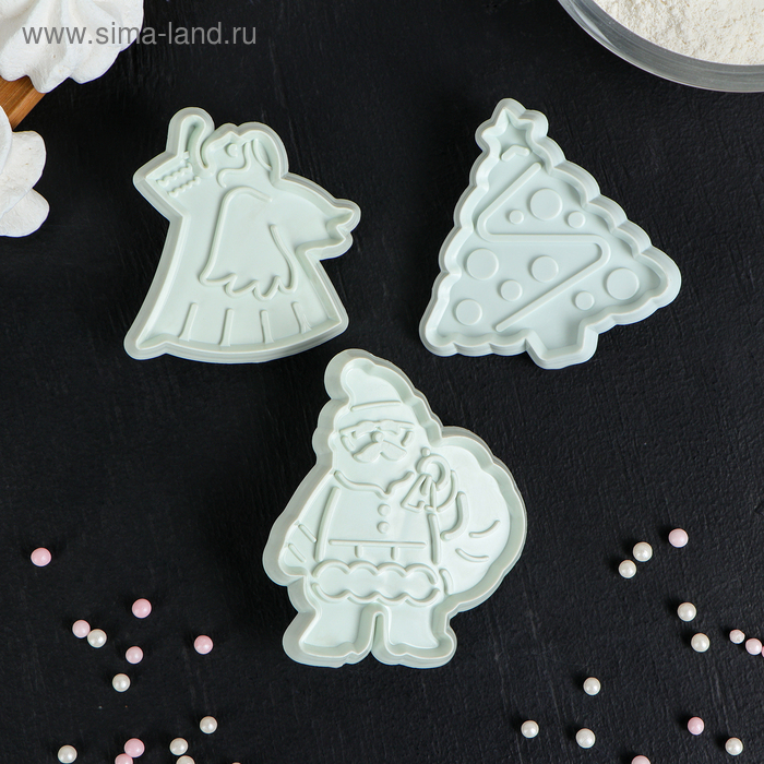 Плунжеры кондитерские Доляна «Новый год», набор 3 шт., пластик, белые - Фото 1