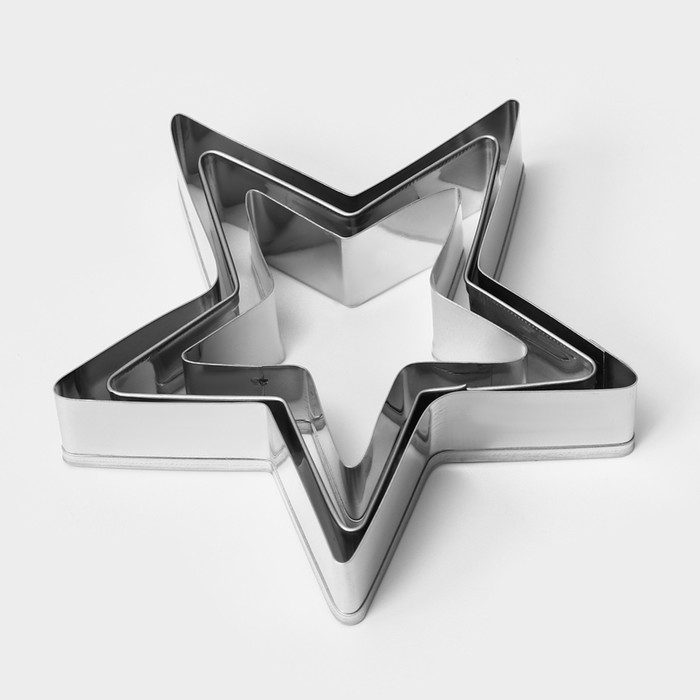Набор форм для вырезания печенья Доляна «Остроконечная звезда», 3 шт, цвет серебряный - фото 1880341104