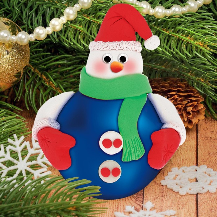 Новогодний ёлочный шар с массой для лепки "Снеговик" - Фото 1