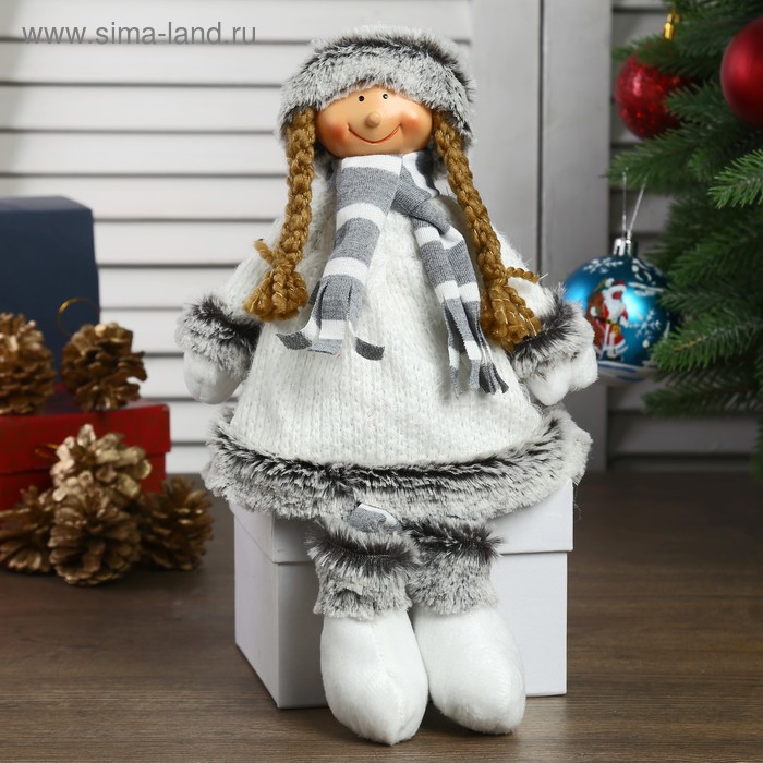 Кукла интерьерная "Девочка в белом платье и полосатом шарфике" 46 см - Фото 1