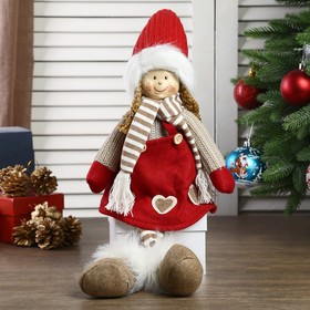 Кукла интерьерная "Девочка в красном колпаке и полосатом шарфике" 57 см