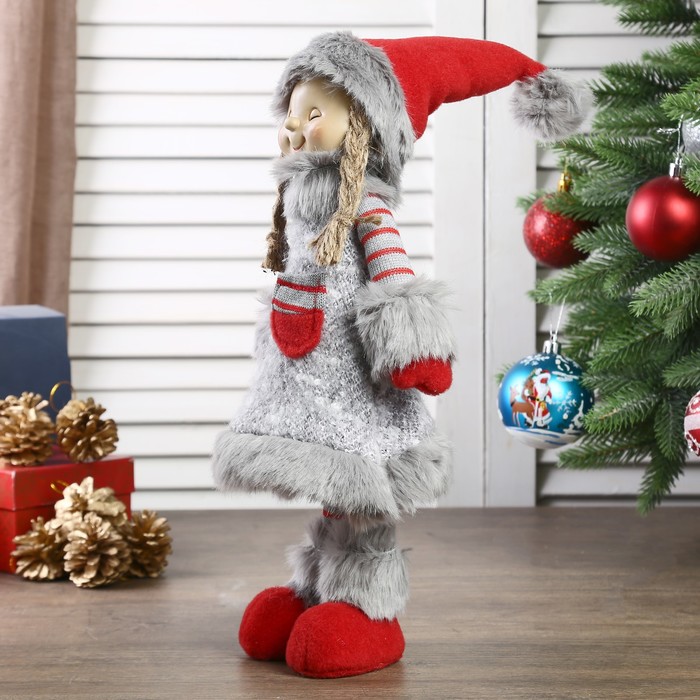 Кукла интерьерная "Девочка в сером платьице с меховой отделкой" 46 см - фото 1884796492