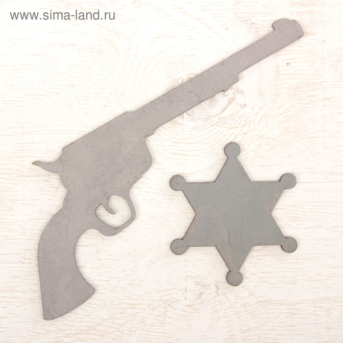Ковбойский пистолет 21 × 15 см, со значком, серебро - Фото 1