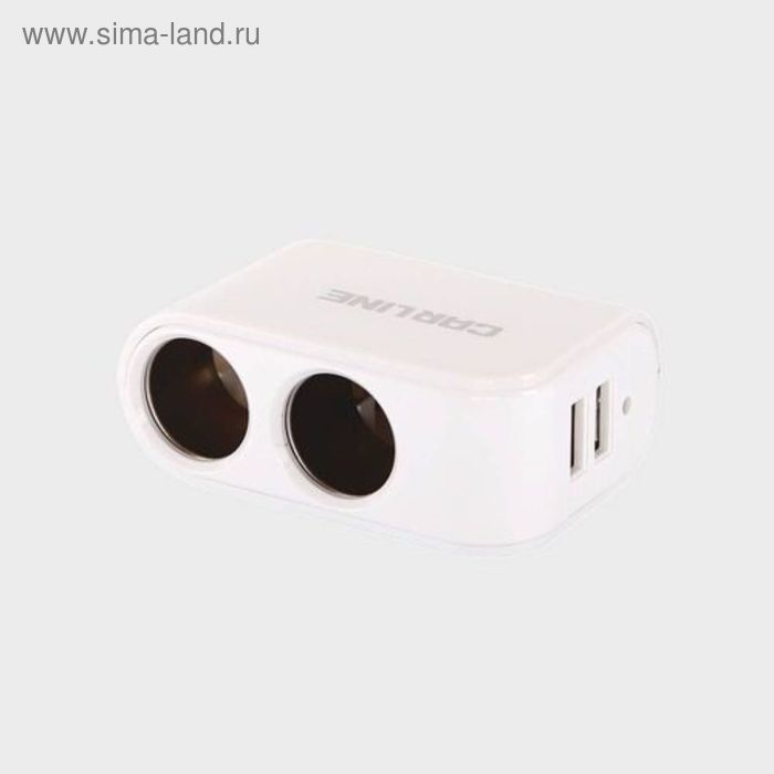 Разветвитель прикуривателя CS-221W mini на 2 гнезда на 5А и 2 USB на проводе, цвет Белый - Фото 1