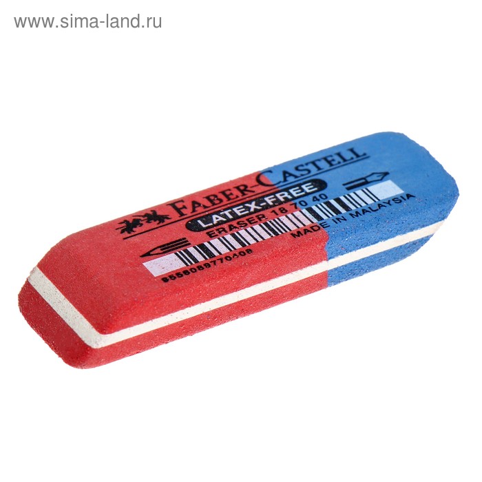 Ластик Faber-Castell каучук 7070, 50×18×8, двухсторонний для карандашей и чернил, красно-синий - Фото 1