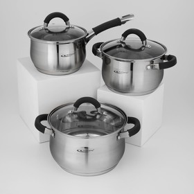 Набор посуды «Ирида», 3 предмета: кастрюли 2,9 л, 3,9 л, ковш 1,9 л, капсульное дно, индукция