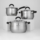 Набор посуды Катунь «Ирида», 3 предмета: кастрюли 2.9 л, 3.9 л, ковш 1.9 л, капсульное дно, индукция, нержавеющая сталь - Фото 2