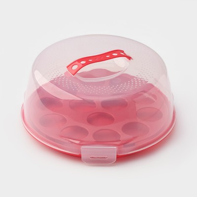 Тортовница с крышкой Доляна, съёмная подставка для пирожных, 13 ячеек, d=28 см, красная