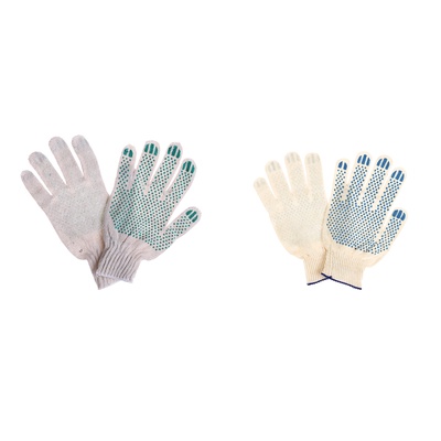 Перчатки садовые, хб, вязка 10 класс, 3 нити, размер 9, с ПВХ точками, белые, Greengo