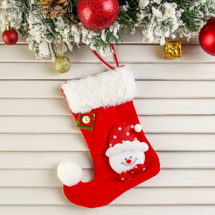Носок для подарков "Помпошка" 15*18 см, снеговик в колпаке - Фото 1
