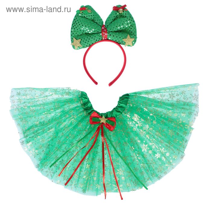 Карнавальный набор «Снежинка», 2 предмета: ободок, юбка двухслойная, 3-5 лет, цвет зелёный - Фото 1