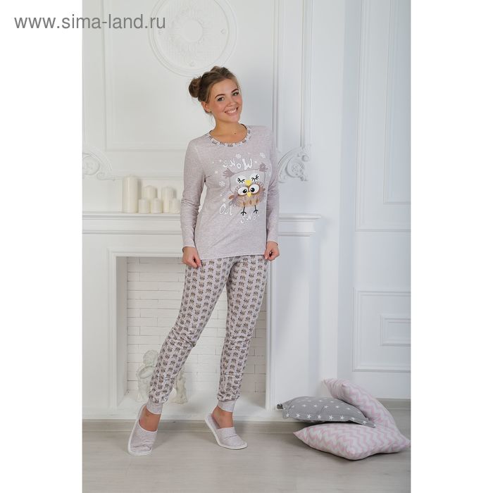 Пижама женская (джемпер, брюки) Сова-2 цвет бежевый, р-р 42 - Фото 1