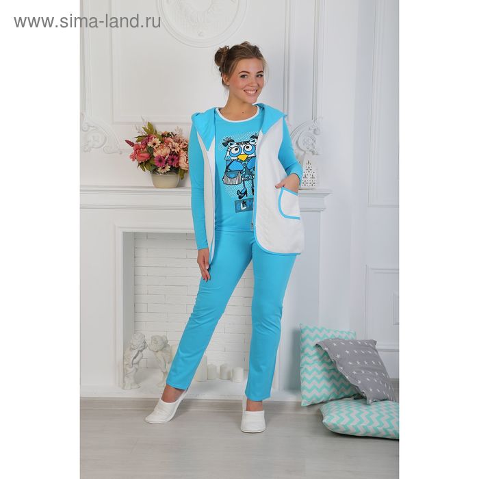 Комплект женский (джемпер, брюки, жилет) Совунья-2 цвет голубой, р-р 42 - Фото 1
