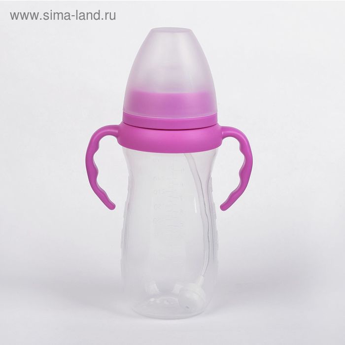 Бутылочка для кормления антиколиковая, с ручками, 300 мл, от 0 мес., цвет фиолетовый - Фото 1
