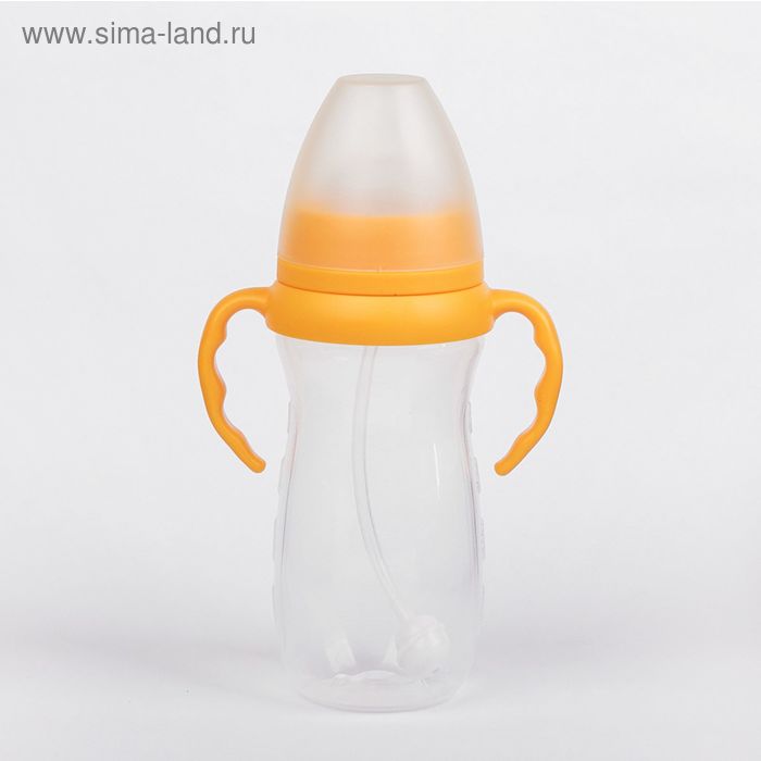 Бутылочка для кормления антиколиковая, с ручками, 300 мл, от 0 мес., цвет оранжевый - Фото 1