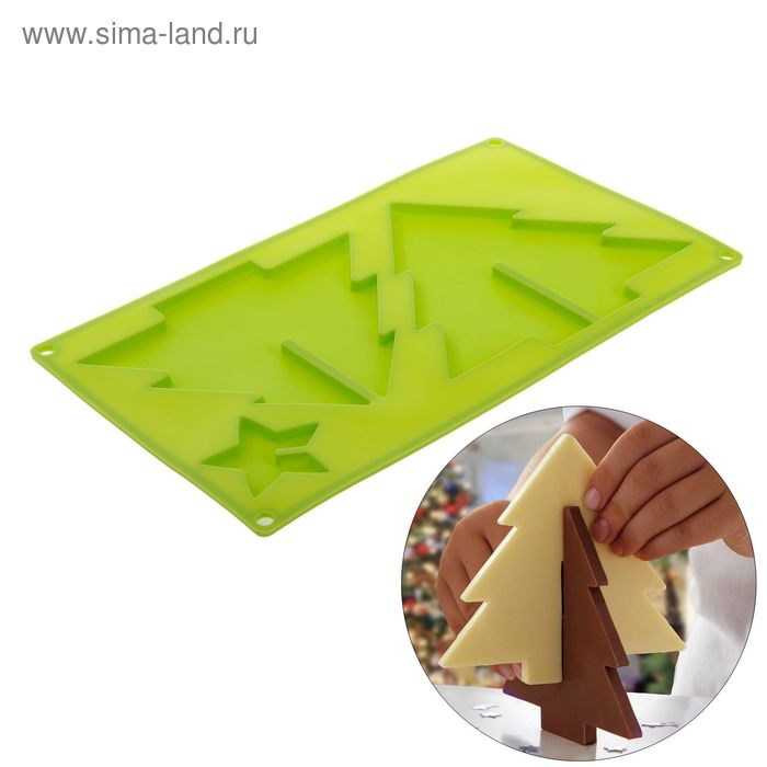 Форма для шоколада 3D Доляна «Ёлочка», 30×17×0,5 см, 3 ячейки, цвет МИКС - Фото 1
