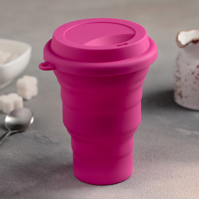 Стакан складной с крышкой Доляна «Непроливайка», 470 мл, 11,5×4 см, цвет МИКС