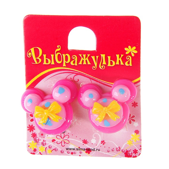 Серьги-клипсы детские "Выбражулька" мышка с бантом, цвет МИКС - Фото 1