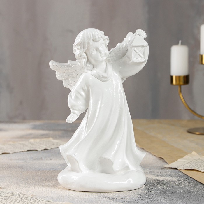 Статуэтка "Ангел с фонарем", белая, 24 см - Фото 1