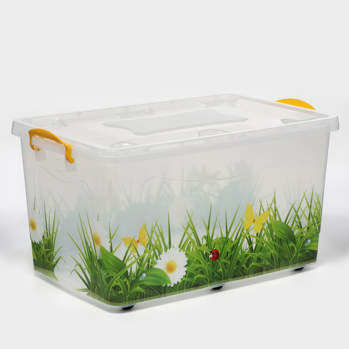 Контейнер для хранения с крышкой «Hide box. Трава», 50 л, 60×38×31 см, на колёсиках, МИКС - Фото 1