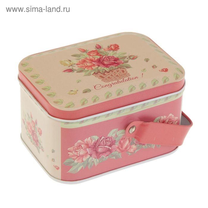 Шкатулка металл с ручкой "Розы в корзине" 6,5х10,5х8 см - Фото 1