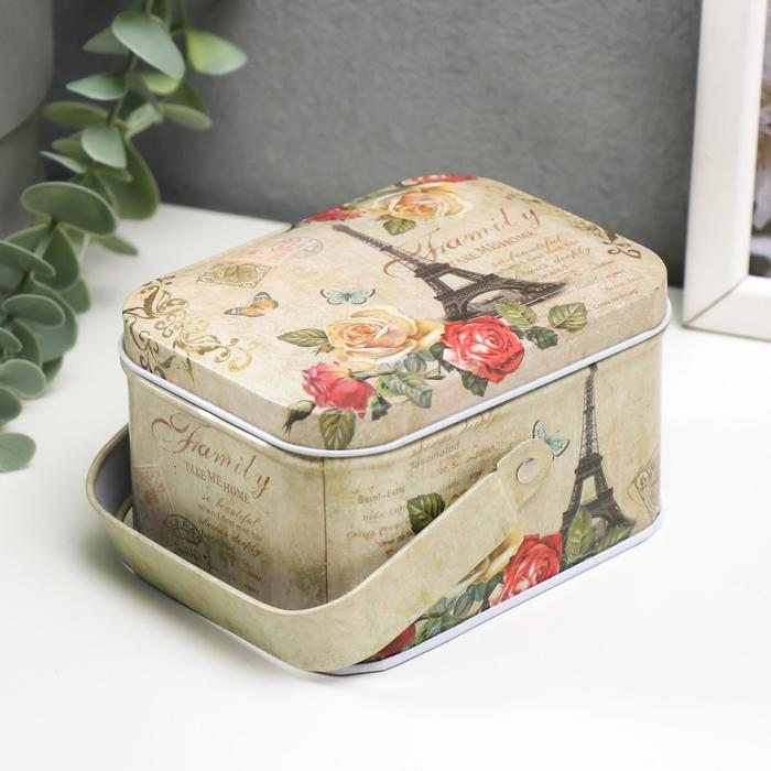 Шкатулка металл с ручкой "Эйфелева башня" 6,5х10,5х8 см - Фото 1