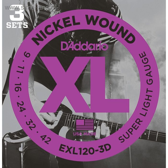 Струны для электрогитары D`Addario EXL120-3D Nickel Wound Super Light, 9-42, 3 комплекта - Фото 1