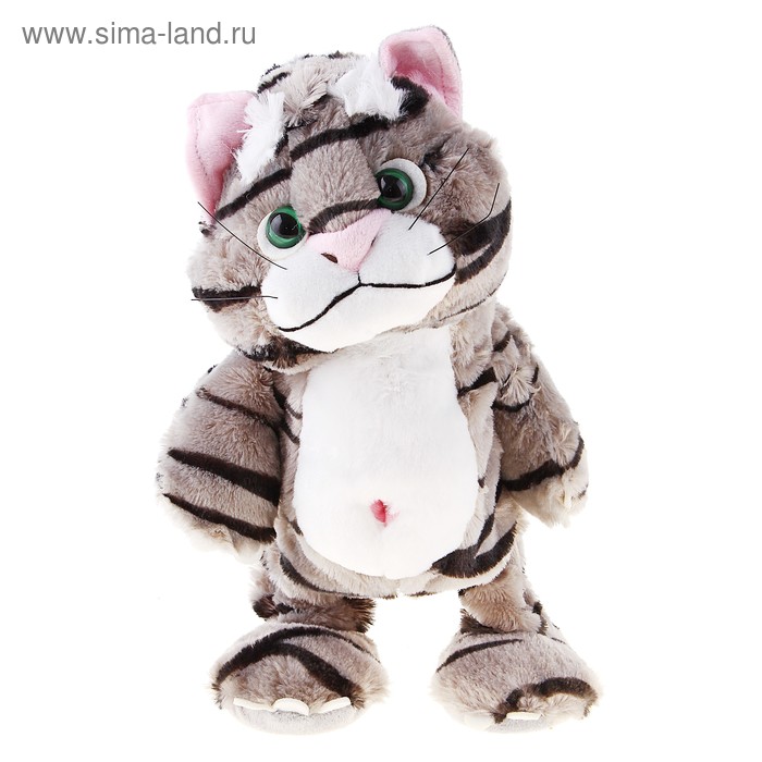 Мягкая интерактивная игрушка-повторюшка "Полосатый кот", цвет серый в чёрную полоску