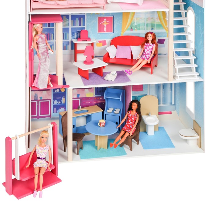 Кукольный домик «Муза» (16 предметов мебели, лестница, лифт, качели) - фото 1892178450