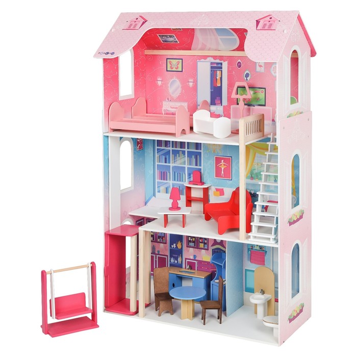 Кукольный домик «Муза» (16 предметов мебели, лестница, лифт, качели) - фото 1892178447
