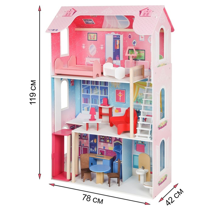 Кукольный домик «Муза» (16 предметов мебели, лестница, лифт, качели) - фото 1892178448