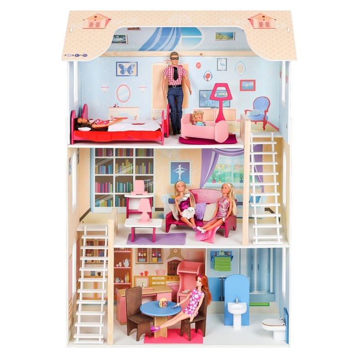 Кукольный домик «Шарм», 16 предметов мебели, 2 лестницы - фото 1906871827