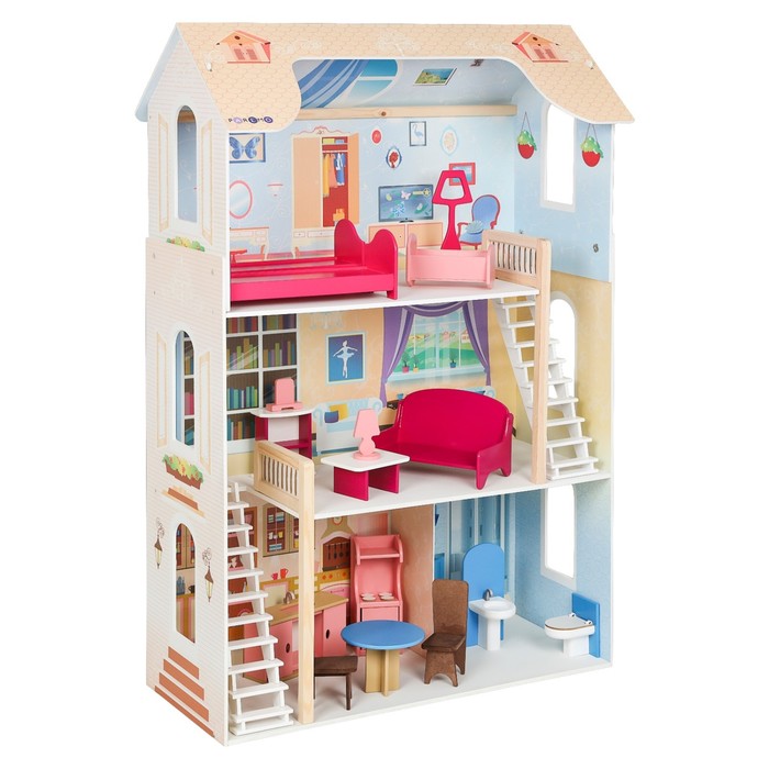 Кукольный домик «Шарм», 16 предметов мебели, 2 лестницы - фото 1906871828