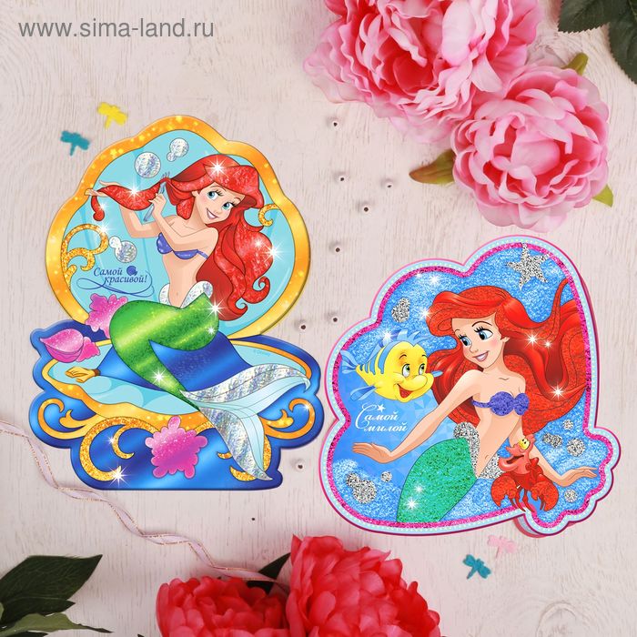 Фрески песком и цветной фольгой "Самой милой" Принцессы: Ариэль + стека, блестки, 2 шт. - Фото 1