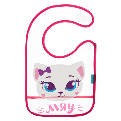 Нагрудник для кормления M&B «Котёнок» непромокаемый на липучке, с карманом, МИКС