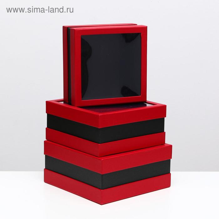 Набор коробок 3 в 1 с окном, красный, 25 х 25 х 12 - 20 х 20 х 10 см - Фото 1