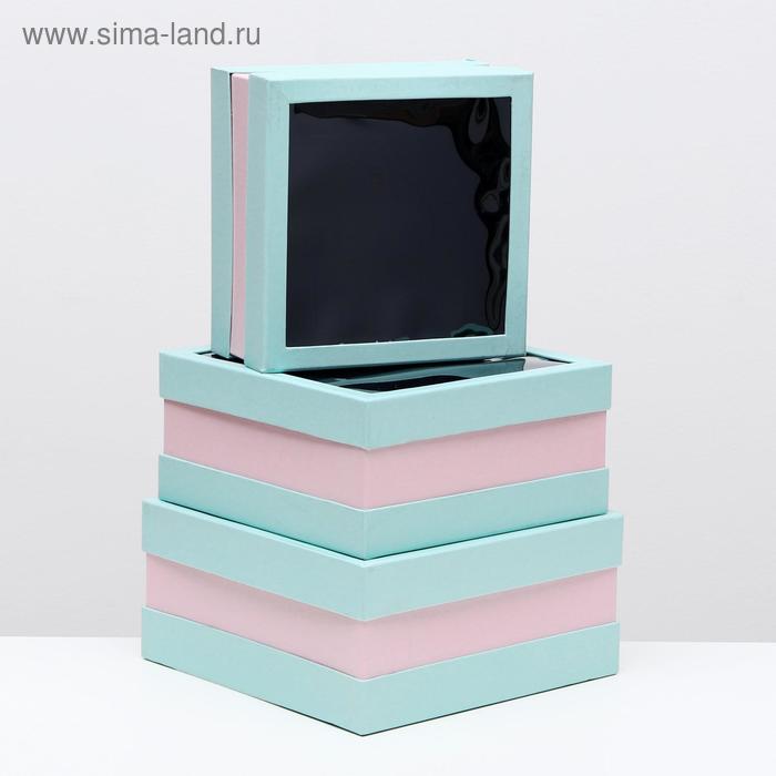 Набор коробок 3 в 1 с окном, голубой, 25 х 25 х 12 - 20 х 20 х 10 см - Фото 1