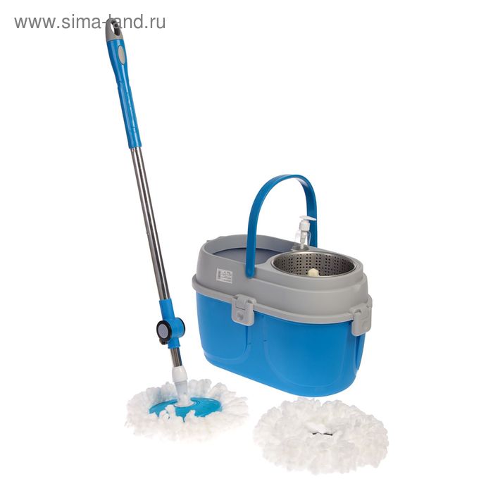 Швабра с отжимом и ведро с металлической центрифугой 10 л, запасная насадка из микрофибры, дозатор, цвет МИКС